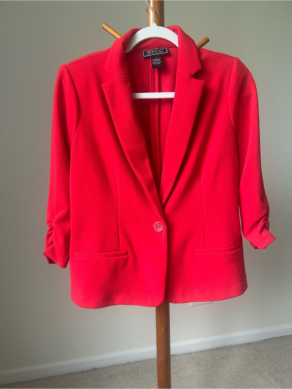 NY&C Crimson Single-Button Blazer with Ruched Sleeves